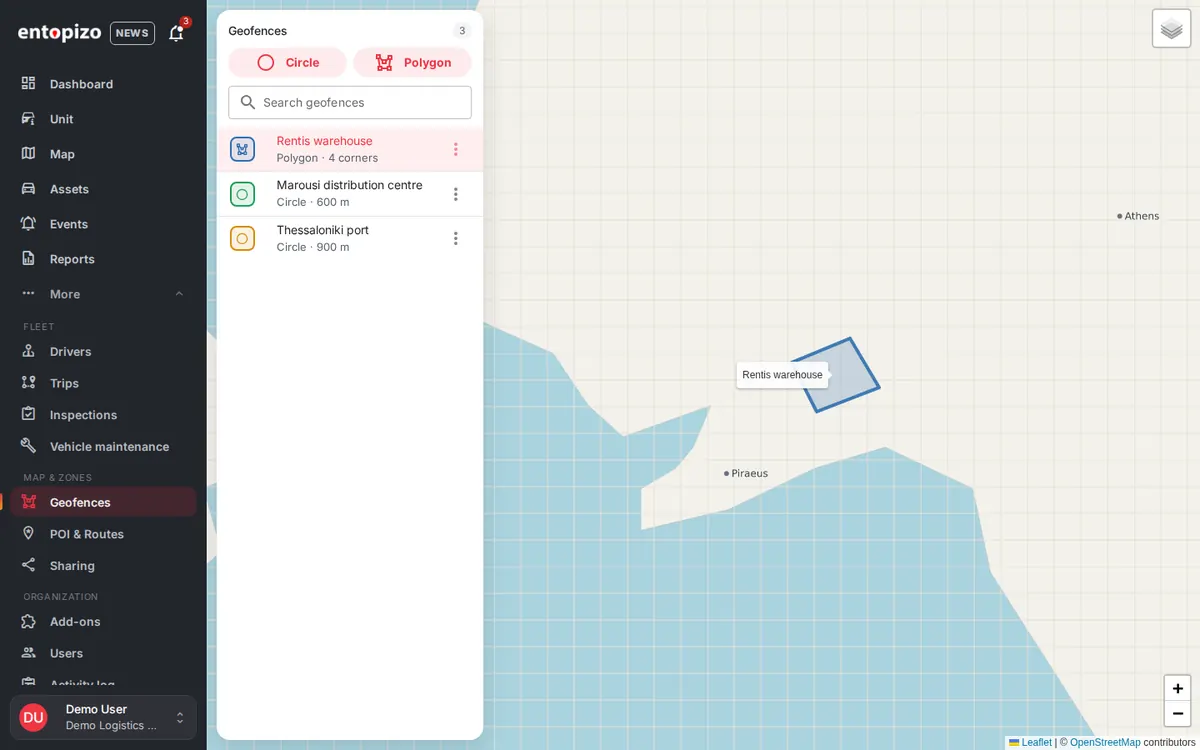 Entopizo Pro-geofences op de kaart