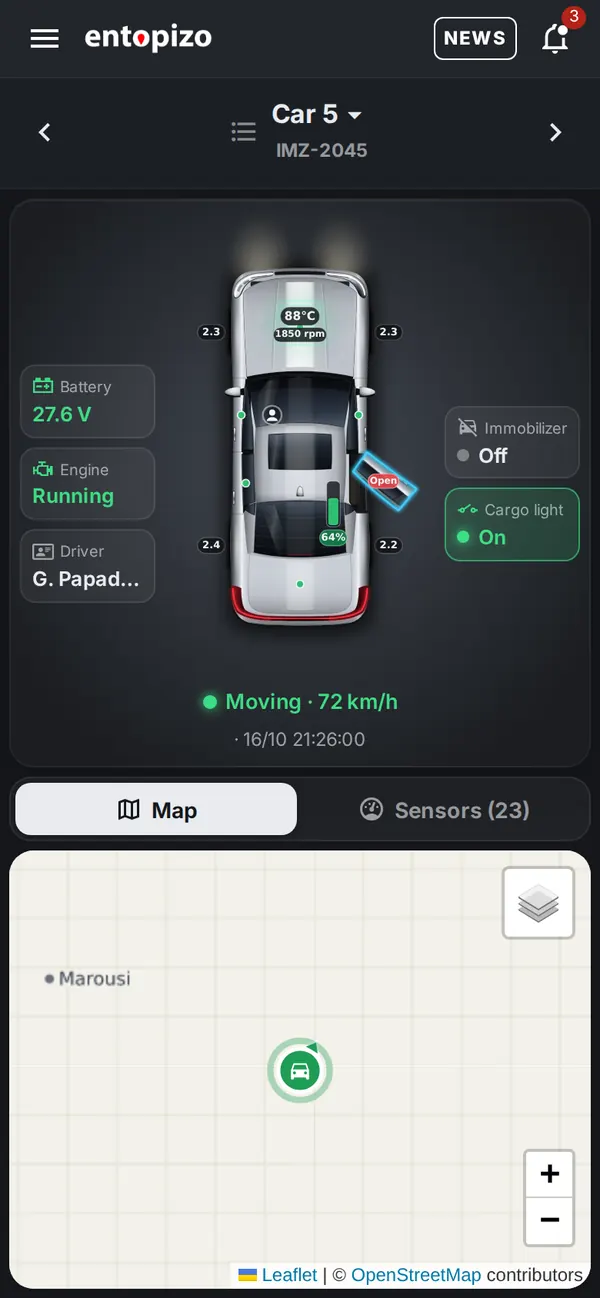 Entopizo Pro apparaatweergave op een telefoon